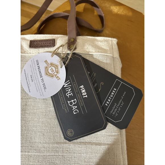 Jute and leather strap Insulated Wine Tote, Beige, holds 3-Bottles - Picture 5 of 6